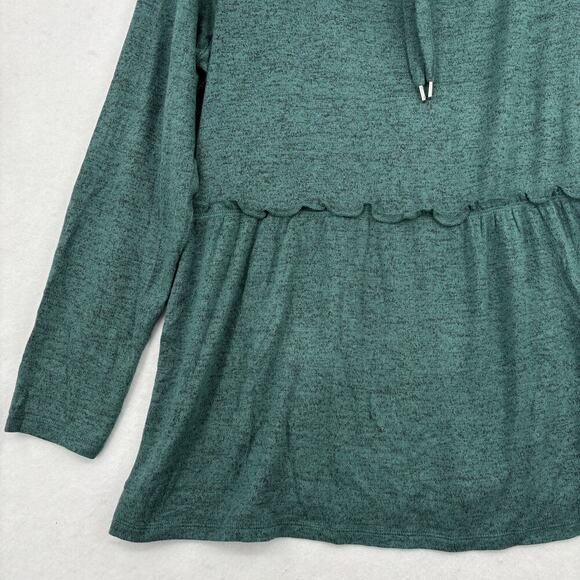 AnyBody Peplum Tunic Top Womens Size L Pine Green Brushed Hacci Cowl Neck - Picture 4 of 10